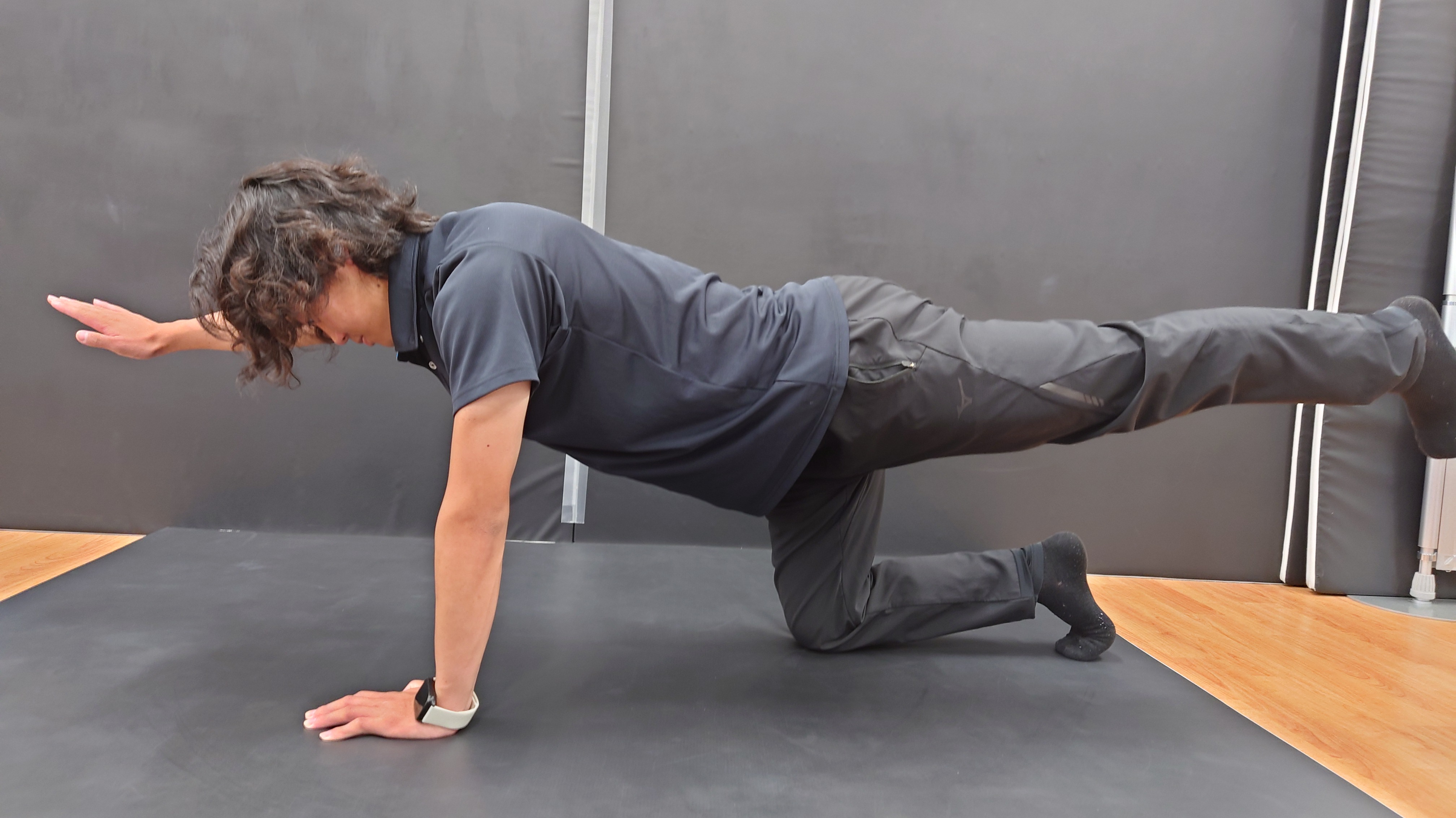 四つ這い片腕片足挙上